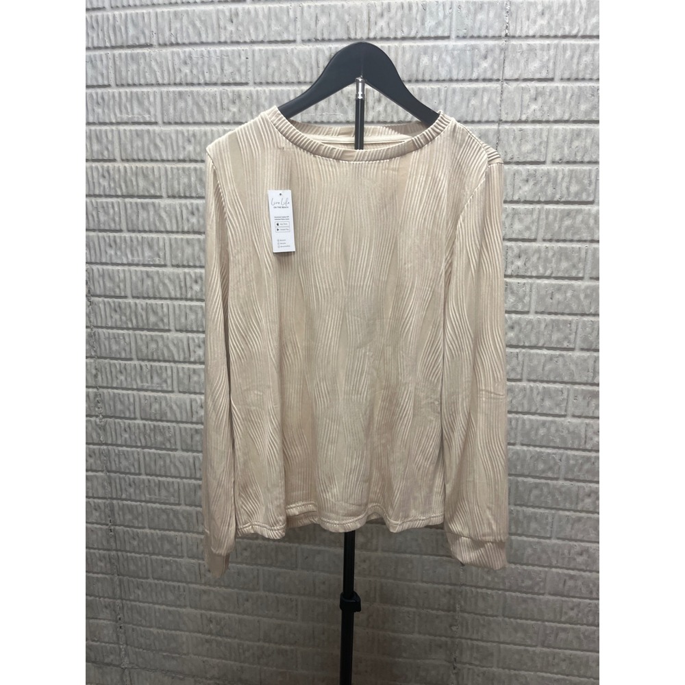 Cupshe Cream Plissé Textured Long Sleeve Crew Neck Top XL CAA04C4K002MM NEW